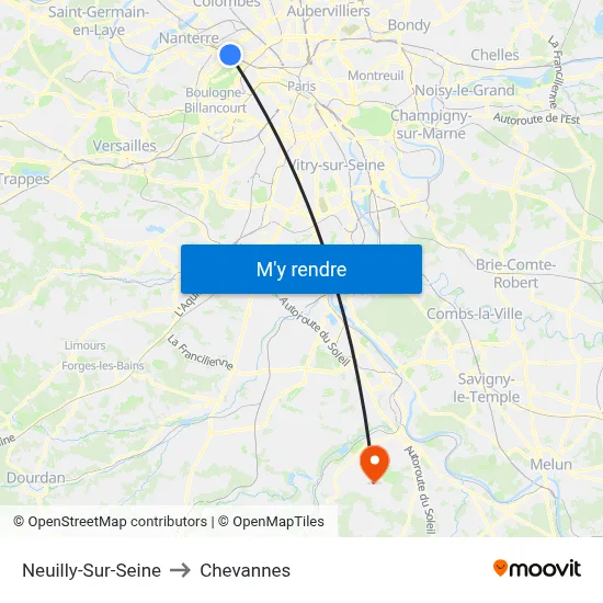 Neuilly-Sur-Seine to Chevannes map