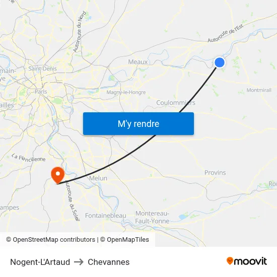 Nogent-L'Artaud to Chevannes map