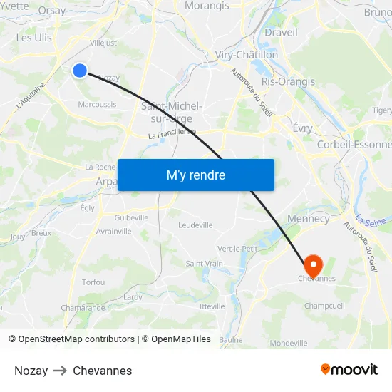 Nozay to Chevannes map