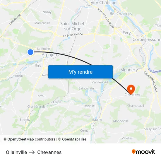 Ollainville to Chevannes map