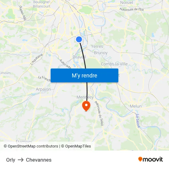 Orly to Chevannes map