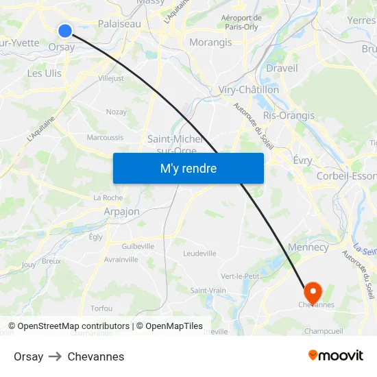 Orsay to Chevannes map