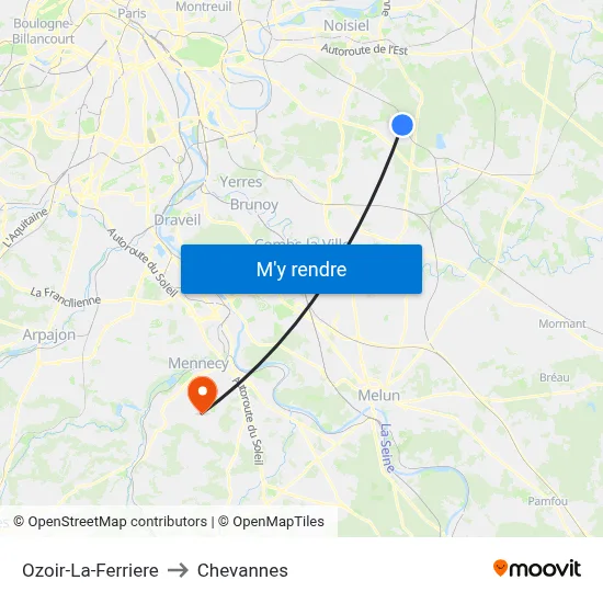 Ozoir-La-Ferriere to Chevannes map