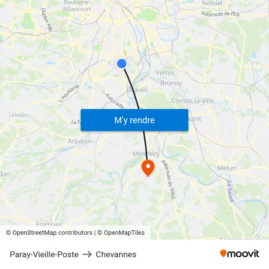 Paray-Vieille-Poste to Chevannes map
