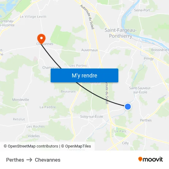 Perthes to Chevannes map