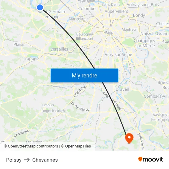 Poissy to Chevannes map