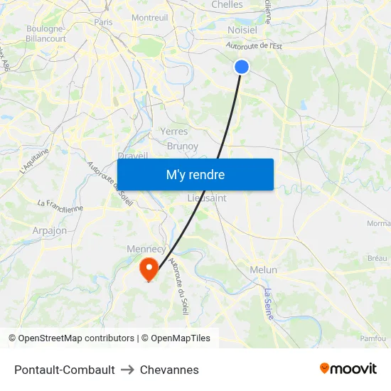 Pontault-Combault to Chevannes map