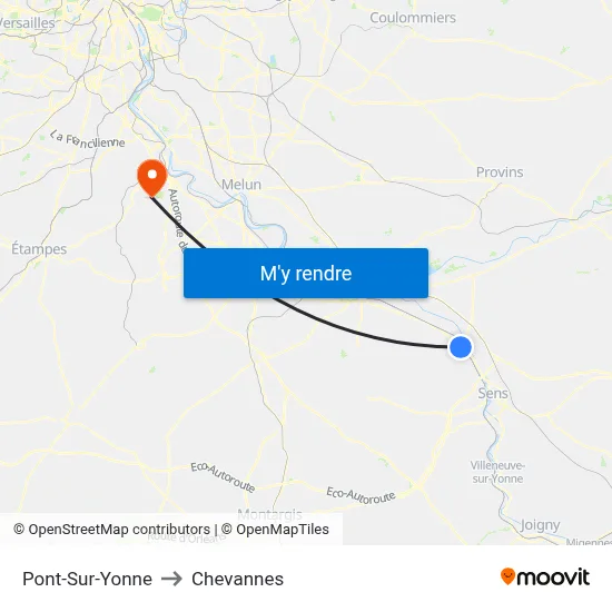 Pont-Sur-Yonne to Chevannes map