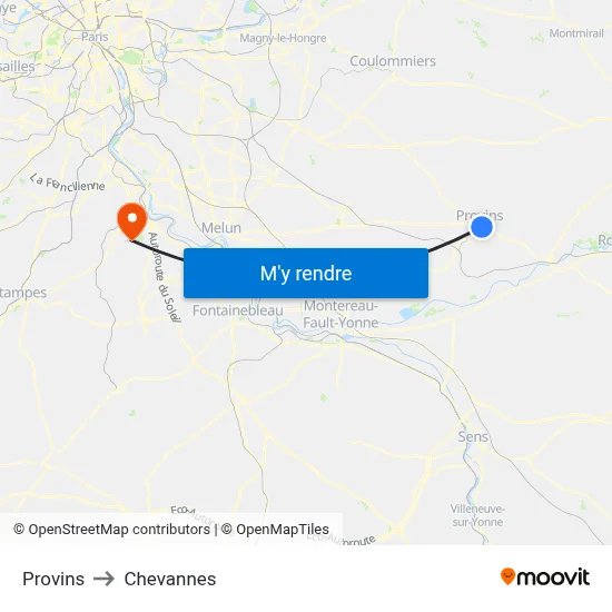 Provins to Chevannes map
