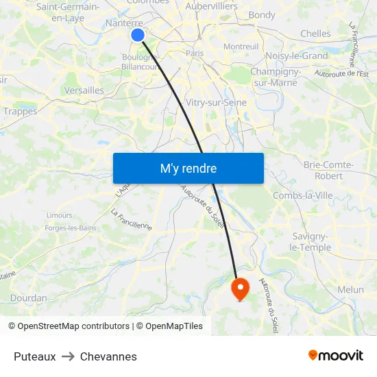 Puteaux to Chevannes map