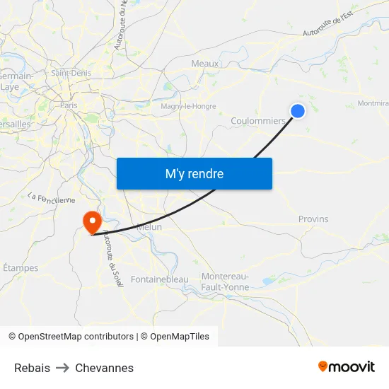 Rebais to Chevannes map
