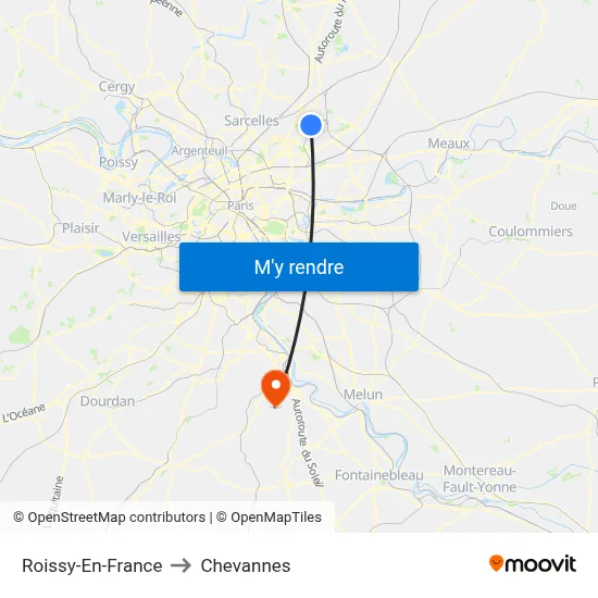 Roissy-En-France to Chevannes map