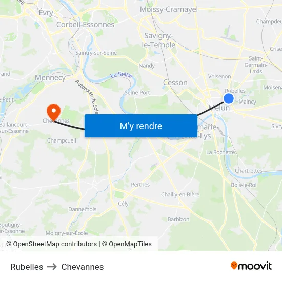Rubelles to Chevannes map
