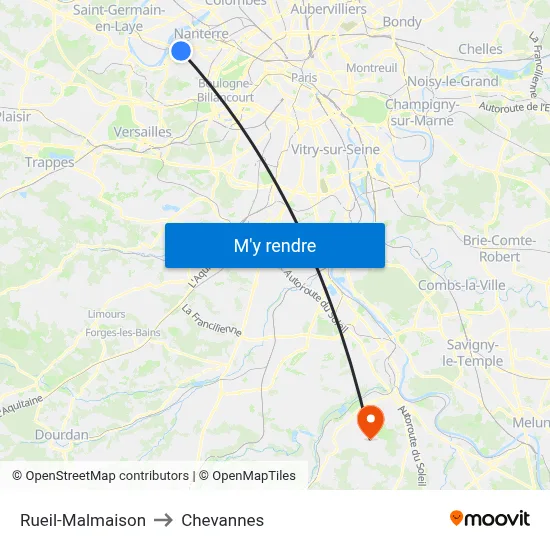 Rueil-Malmaison to Chevannes map