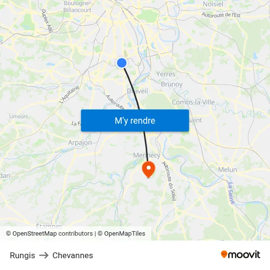 Rungis to Chevannes map