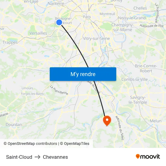Saint-Cloud to Chevannes map