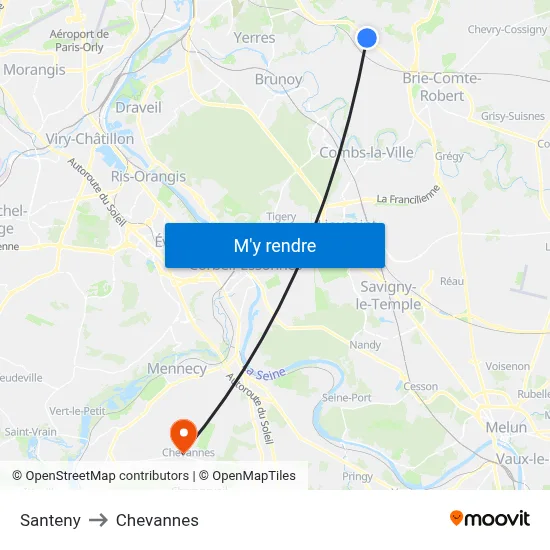 Santeny to Chevannes map