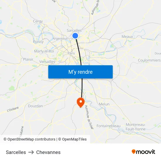 Sarcelles to Chevannes map