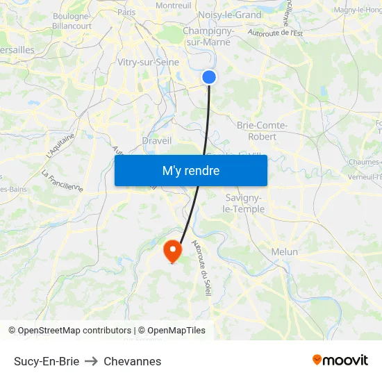 Sucy-En-Brie to Chevannes map