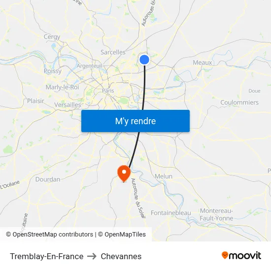 Tremblay-En-France to Chevannes map