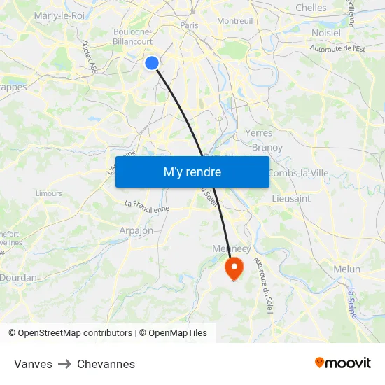 Vanves to Chevannes map