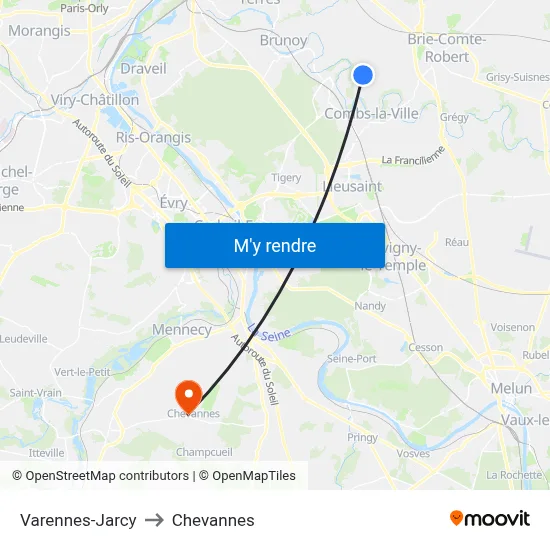 Varennes-Jarcy to Chevannes map
