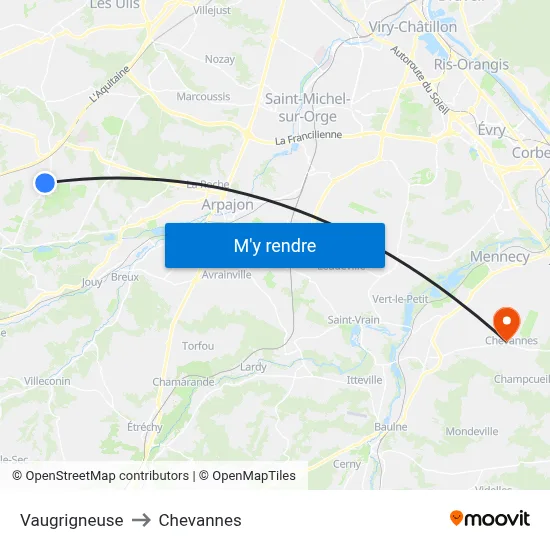 Vaugrigneuse to Chevannes map