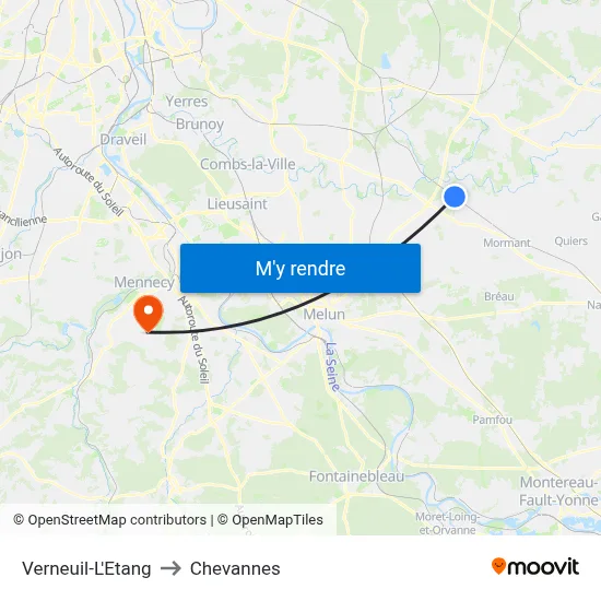 Verneuil-L'Etang to Chevannes map