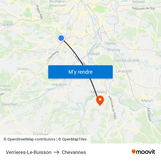 Verrieres-Le-Buisson to Chevannes map