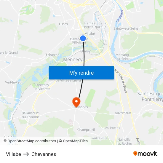 Villabe to Chevannes map