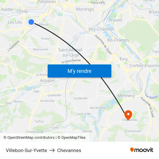 Villebon-Sur-Yvette to Chevannes map