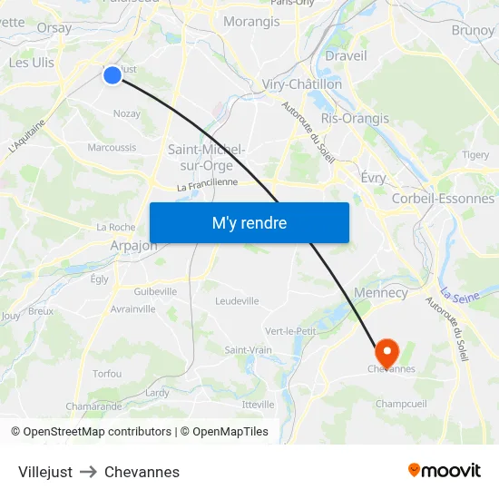 Villejust to Chevannes map