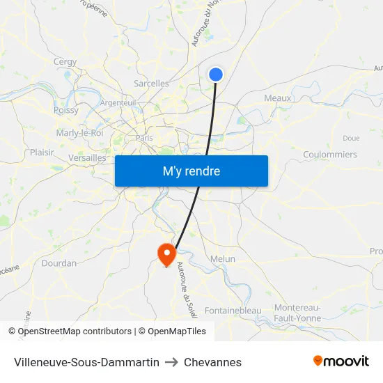 Villeneuve-Sous-Dammartin to Chevannes map