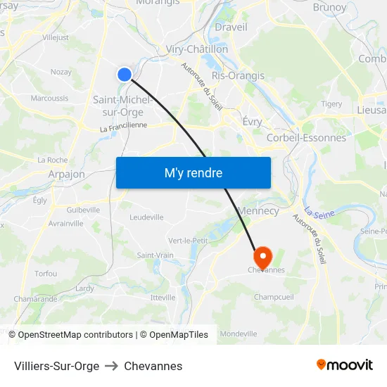 Villiers-Sur-Orge to Chevannes map