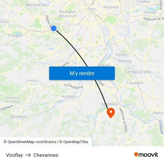 Viroflay to Chevannes map
