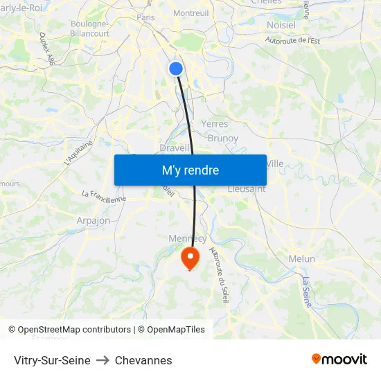 Vitry-Sur-Seine to Chevannes map