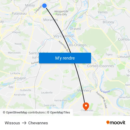 Wissous to Chevannes map