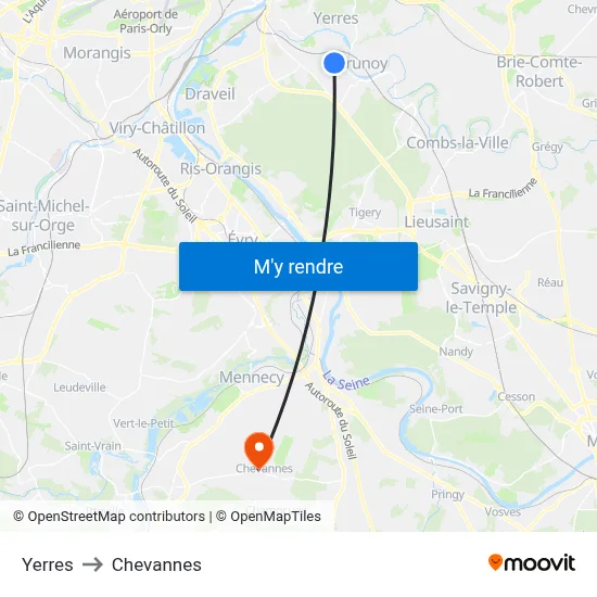 Yerres to Chevannes map