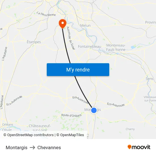 Montargis to Chevannes map