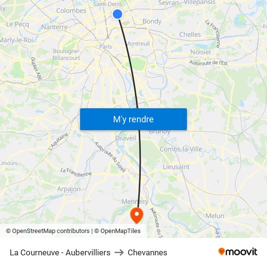 La Courneuve - Aubervilliers to Chevannes map