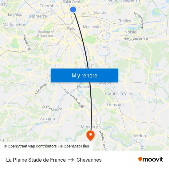 La Plaine Stade de France to Chevannes map
