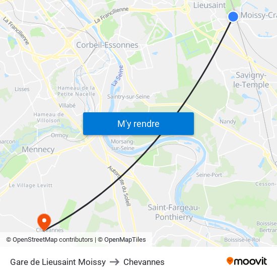 Gare de Lieusaint Moissy to Chevannes map