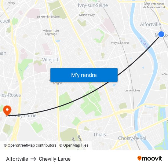 Alfortville to Chevilly-Larue map