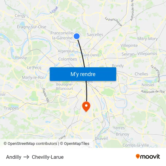 Andilly to Chevilly-Larue map