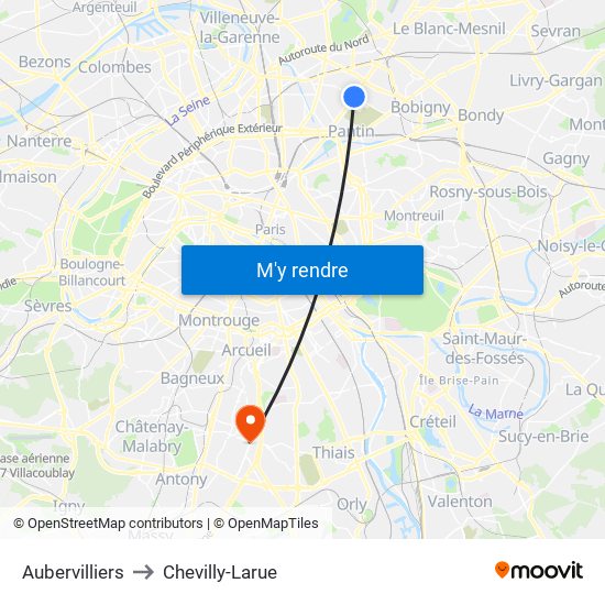 Aubervilliers to Chevilly-Larue map