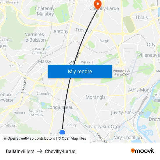 Ballainvilliers to Chevilly-Larue map