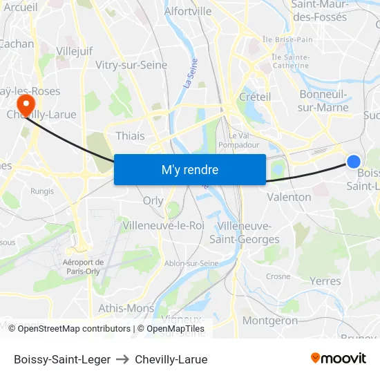 Boissy-Saint-Leger to Chevilly-Larue map