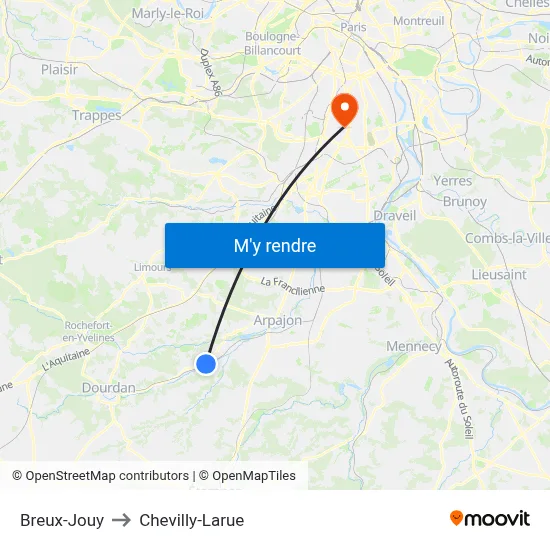 Breux-Jouy to Chevilly-Larue map