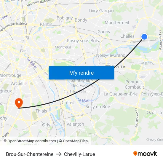 Brou-Sur-Chantereine to Chevilly-Larue map