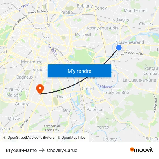 Bry-Sur-Marne to Chevilly-Larue map